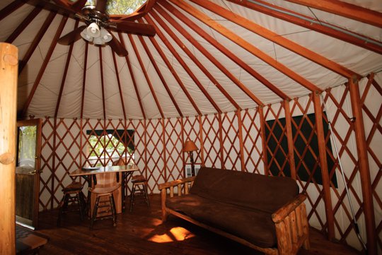Yurt accommodations in High Falls State Park i between Atlanta and Macon. Sleep well!