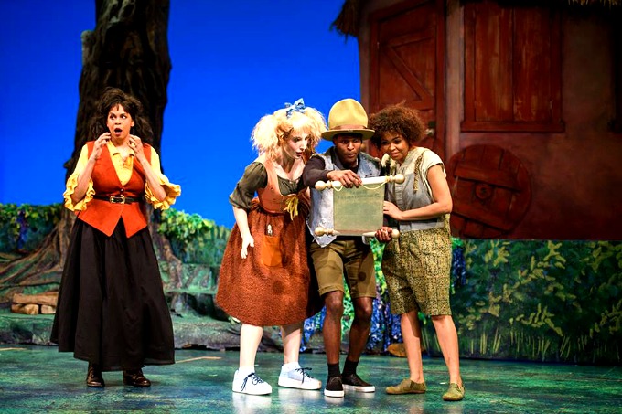 The world premiere of "Cinderella and Fella" features (from left) Terry Burrell at Step Mom, Molly Coyne as Vamnesia, Brian Walker as Lavoris, and India S. Tyree as Cinderella. Photo: Greg Mooney.