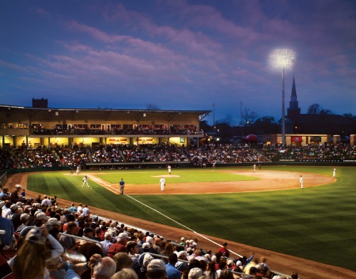 Catch a game at Fluor Field, home of the Greenville Drive, a minor-league of the Boston Red Sox. The field is modeled after storied Fenway Park. Photo: VisitGreenvilleSC 